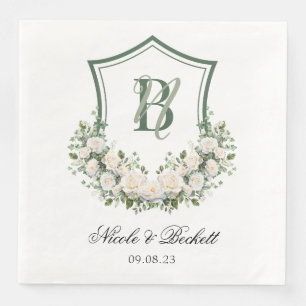 White Flowers Crest Wedding Napkin