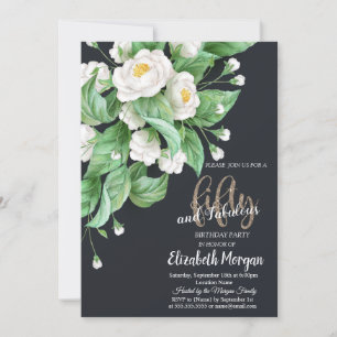 White Flowers Dark 50th  Invitation