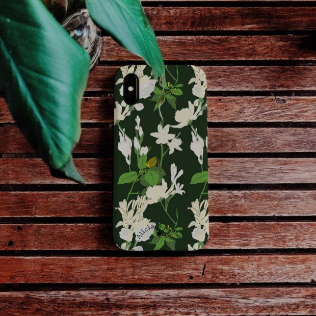 White flowers dark green back iPhone / iPad case (Creator Uploaded)