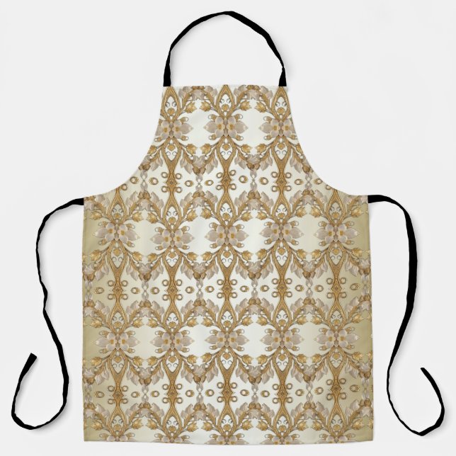 White Flowers Decorative Gold Apron (Front)