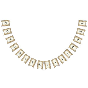 White Flowers Decorative Gold Bunting Flag