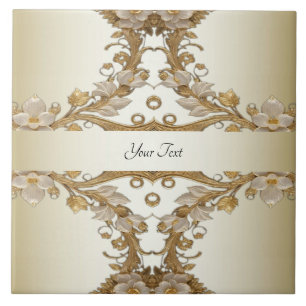 White Flowers Decorative Gold Ceramic Tile