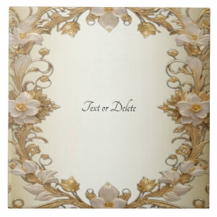 White Flowers Decorative Gold Ceramic Tile