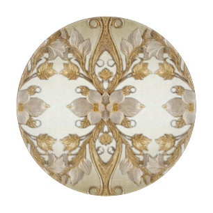 White Flowers Decorative Gold Cutting Board