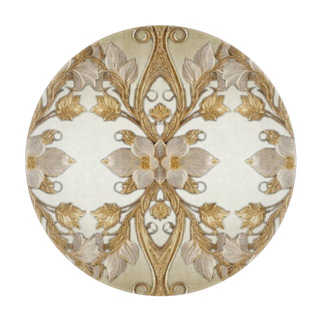 White Flowers Decorative Gold Cutting Board (Front)