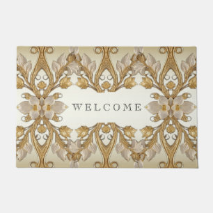 White Flowers Decorative Gold Doormat