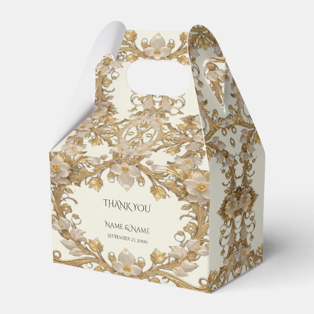 White Flowers Decorative Gold Favour Box (Front Side)