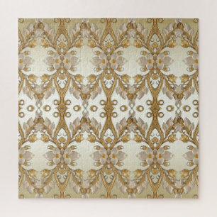 White Flowers Decorative Gold Jigsaw Puzzle
