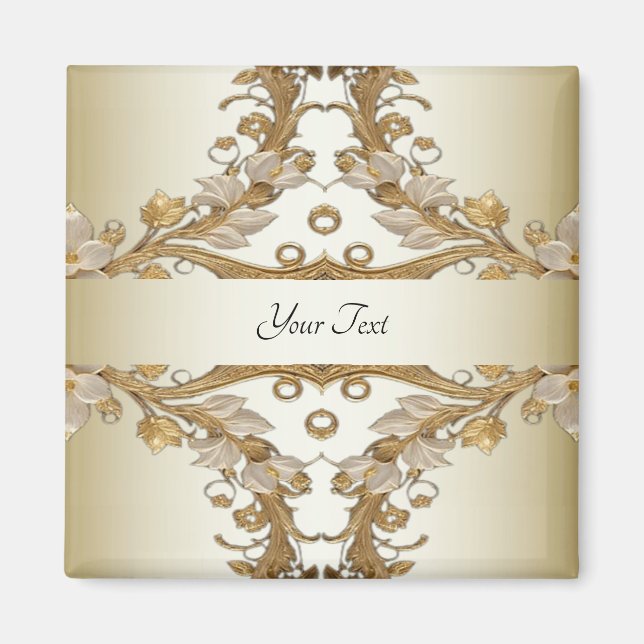 White Flowers Decorative Gold Magnet (Front)