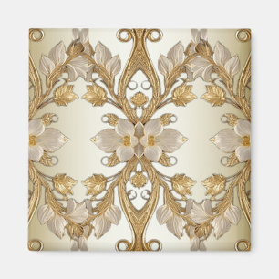 White Flowers Decorative Gold Magnet