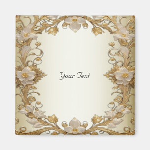 White Flowers Decorative Gold Magnet