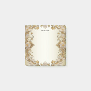 White Flowers Decorative Gold Post it Notes