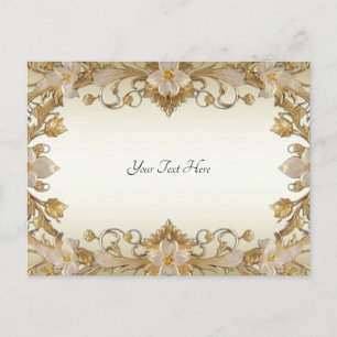 White Flowers Decorative Gold Postcard