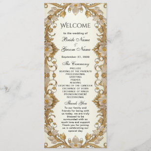 White Flowers Decorative Gold Wedding Program