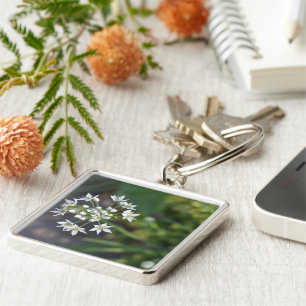 White Flowers Delicate Floral Blossom Nature Photo Key Ring