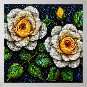 🤍 White Flowers Dot Art Minimal Pointillism Decor