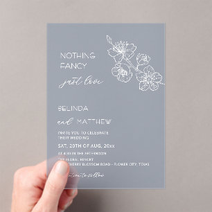 White Flowers Dusty Blue Casual Wedding Acrylic Invitations