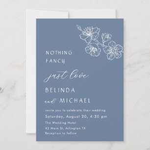 White Flowers Dusty Blue Casual Wedding Invitation