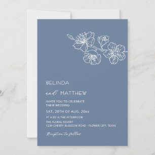 White Flowers Dusty Blue Casual Wedding Invitation