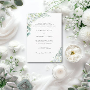 White Flowers & Elegant Greenery Wedding with RSVP Invitation
