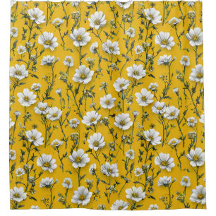 White flowers Elegant Minimal Floral Bathroom Shower Curtain