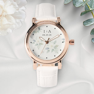White Flowers Elegant Personalized Couple Names Watch