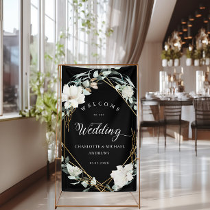White Flowers Eucalyptus Gold Geometric Wedding Banner