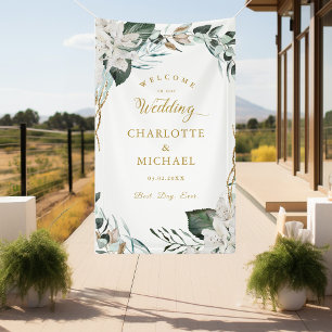 White Flowers Eucalyptus Gold Wedding Banner