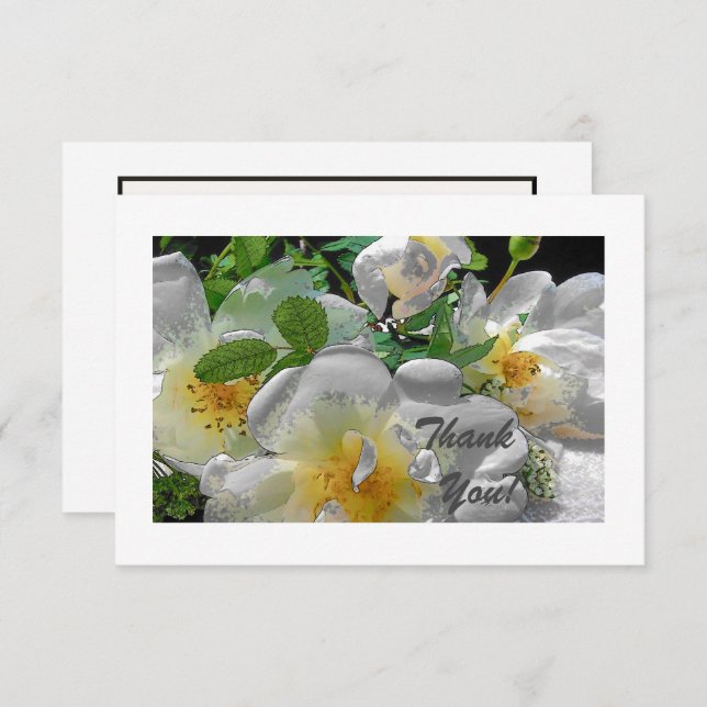 White Flowers Flat Thank You Card (Front/Back)