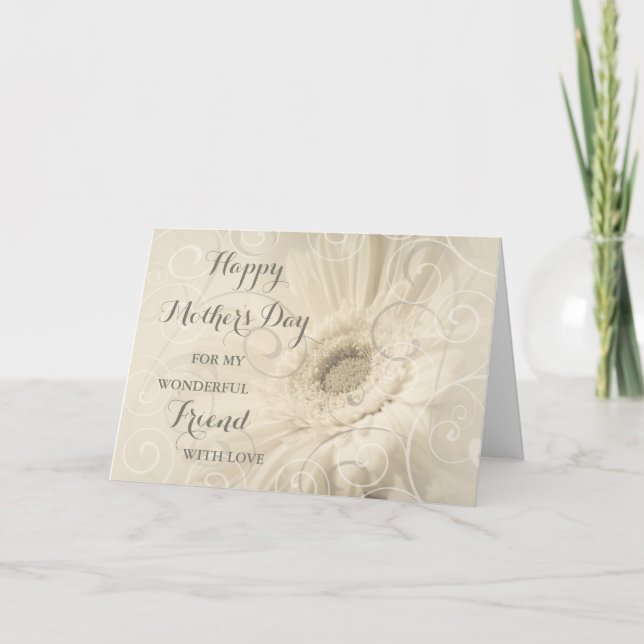 White Flowers Friend Happy Mother's Day Card (Front)