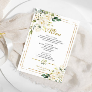 White Flowers & Gold Frame Baby Shower Menu