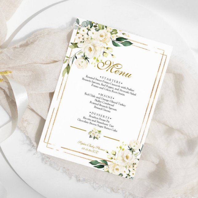 White Flowers & Gold Frame Baby Shower Menu (Creator Uploaded)
