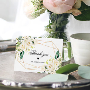 White Flowers & Gold Frame Thank You Card