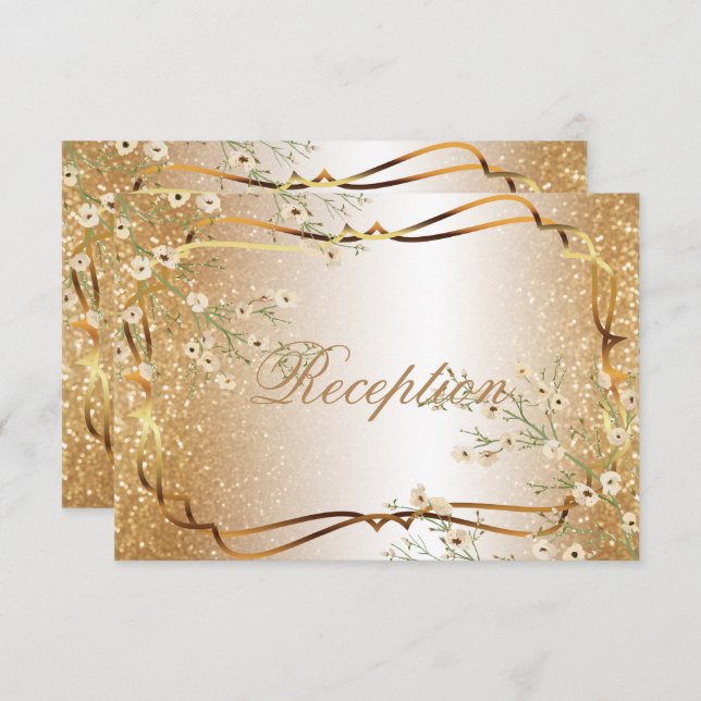 White Flowers & Gold Glitter - Reception Invitation (Front/Back)