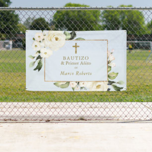 White Flowers Gold Spanish Bautizo Welcome Sign