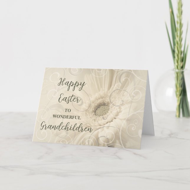 White Flowers Grandchildren Happy Easter Holiday Card (Front)