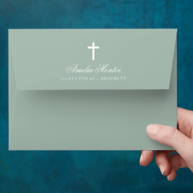 White Flowers Greenery Eucalyptus Baptism Envelope (Hand)