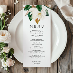 White Flowers & Greenery Leves Floral Wedding Menu