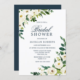 White Flowers Greenery Modern Bridal Shower Invite