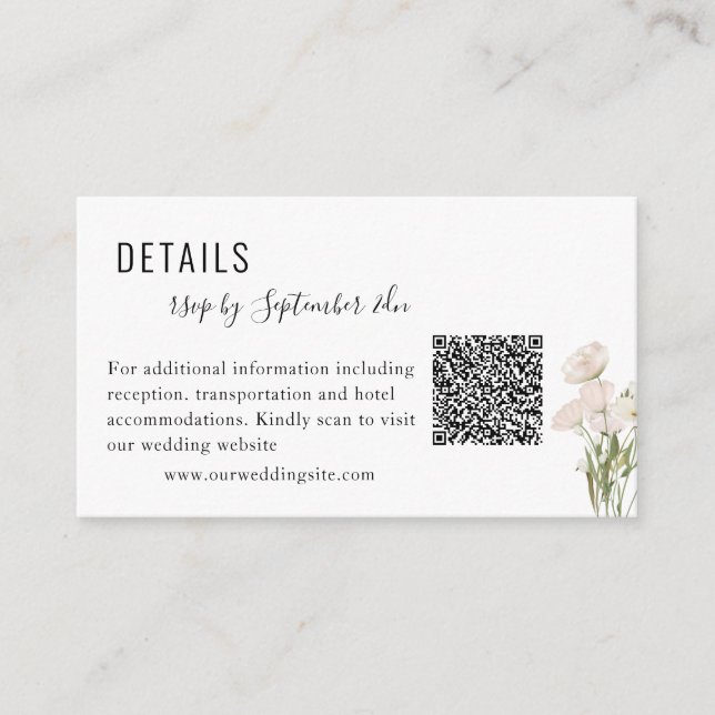 White Flowers Greenery Succulent Wedding Qr Code Enclosure Card (Front)