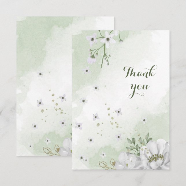 white flowers greenery  thank you card (Front/Back)