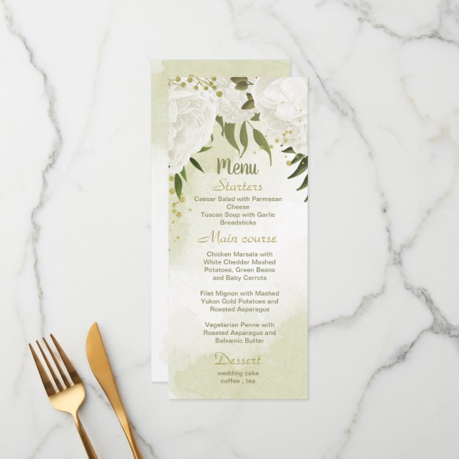 white flowers greenery wedding menu (Front/Back In Situ)