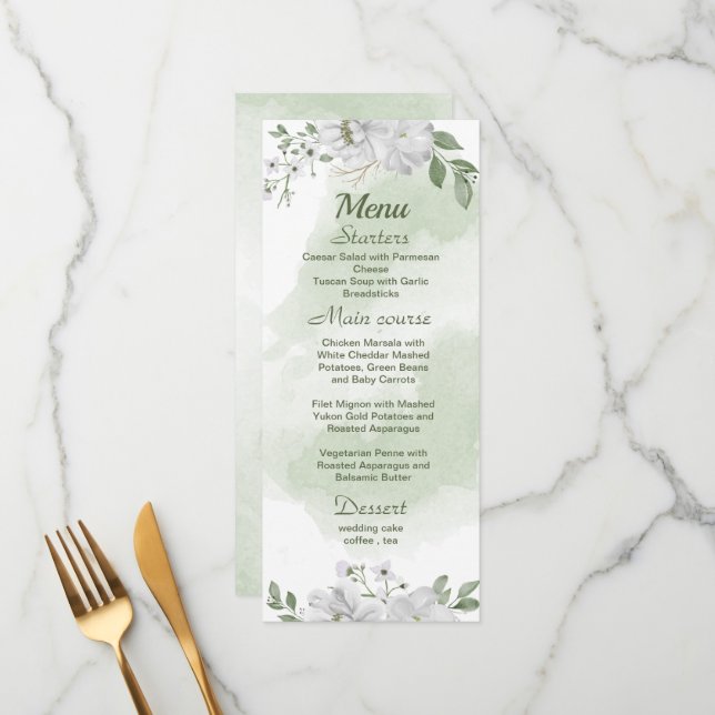 white flowers greenery wedding  menu (Front/Back In Situ)