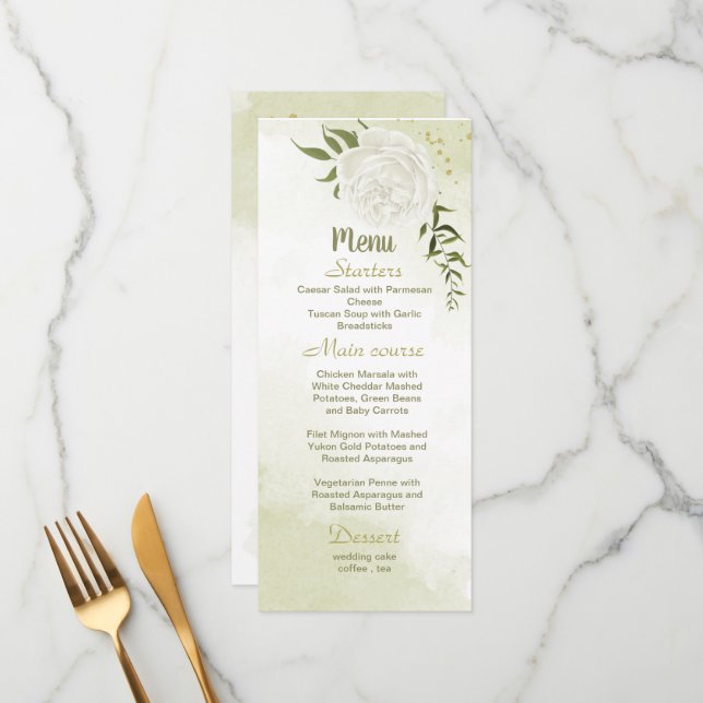 white flowers greenery wedding menu (Front/Back In Situ)