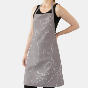 white Flowers Grey Clay Apron
