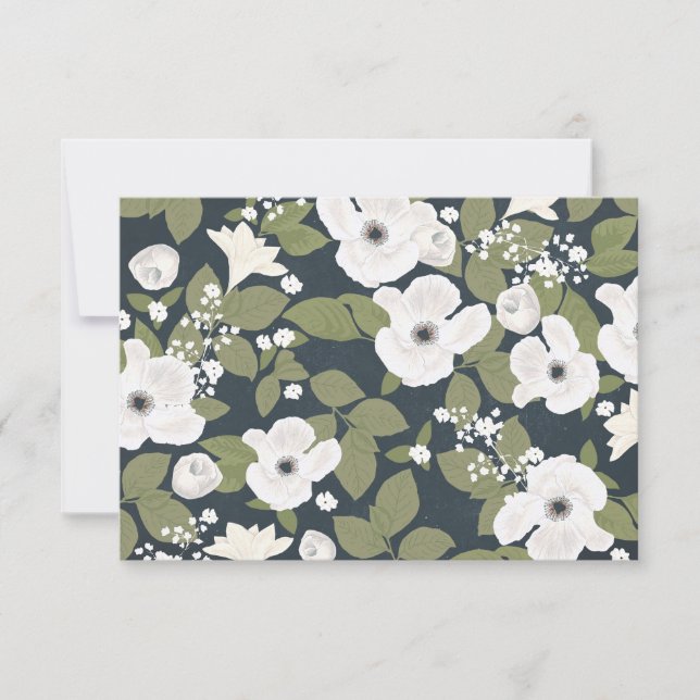 White flowers handwirtten vintage wedding RSVP (Front)