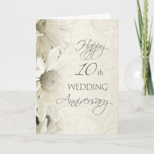 White Flowers Happy 10th Wedding Anniversary Card Zazzle Com Au