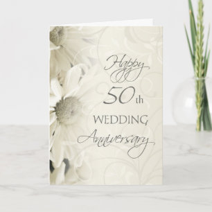 White Flowers Happy 50th Wedding  Anniversary Card