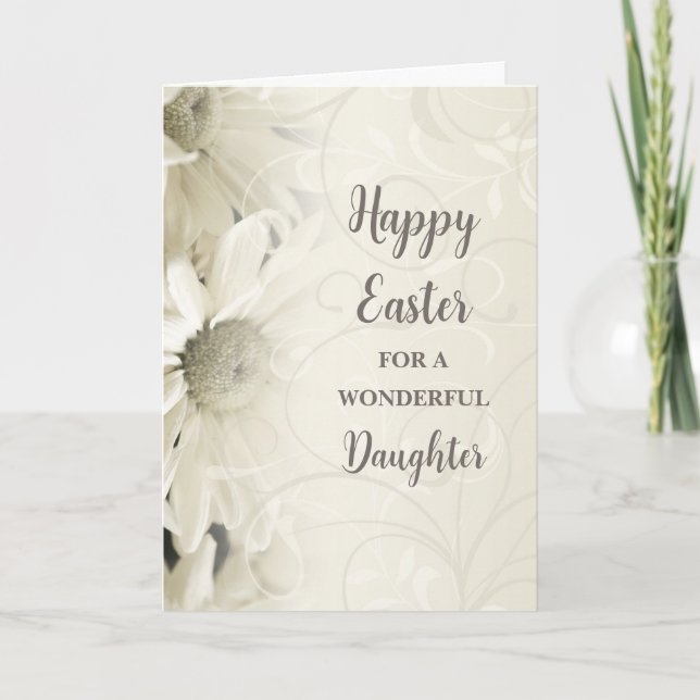 White Flowers Happy Easter Daughter Holiday Card (Front)