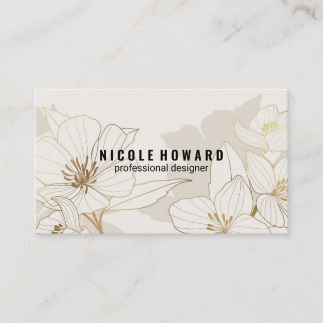 White Flowers Illustration Business Card (Front)